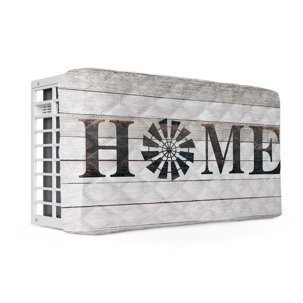 Indoor Air Conditioner Cover - VINtage Home WINdmill Word on Rustic Wooden GraIN Double Insulation Waterproof Adjustable Inside WINdow AC Unit Cover Parts with Free Elastic Straps, 25x18x3.5IN