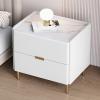 Bed end Table, Modern Rock Slab Nightstand with Drawer Storage, Bedside Desk Cabinet, Solid Wood Bedside Table, Small Bedroom Furniture, Microfiber Leather Appearance (Color : A White, Size : 35x40 view 1