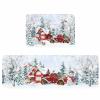 Chucoco Farm Christmas Kitchen Floor Mats, Red Barn House Truck with Snowman 2 PCS Anti Fatigue Area Runner Rugs Set Winter Forest Non-Slip Bathroom Comfort Standing Mat Home Decor view 1