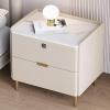 Bed end Table, Modern Rock Slab Nightstand with Drawer Storage, Bedside Desk Cabinet, Solid Wood Bedside Table, Small Bedroom Furniture, Microfiber Leather Appearance (Color : B Off white, Size : 4 view 1