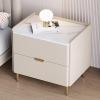 Bed end Table, Modern Rock Slab Nightstand with Drawer Storage, Bedside Desk Cabinet, Solid Wood Bedside Table, Small Bedroom Furniture, Microfiber Leather Appearance (Color : A Off white, Size : 5 view 1
