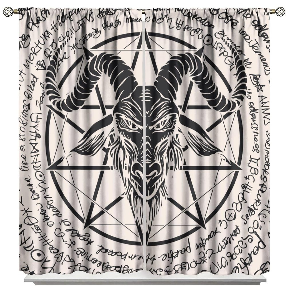 BAEKJIN Goat Head Curtains Ferocious Evil Skull Witch Mysterious Symbol Rod Pocket Blackout Window Drapes 2 Panels Set for Bedroom Living Room Decor 42x45in Decor