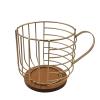 MFBJXC Large Capacity Wire Kup Storage with Wooden Base, Mug Shape Wire Storage Basket for Home Cafe Bar Countertop Kitchen Decor Storage Accessories Gold view 1