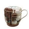 MFBJXC Large Capacity Wire Kup Storage with Wooden Base, Mug Shape Wire Storage Basket for Home Cafe Bar Countertop Kitchen Decor Storage Accessories Gold view 2