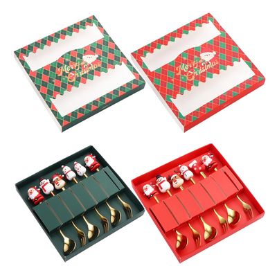 12 Pcs Christmas Spoons Forks Set Stainless Steel Dessert Spoons Fruit Fork Silicone Christmas Tree Santa Topper Flatware Spoon(gold)