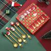 12 Pcs Christmas Spoons Forks Set Stainless Steel Dessert Spoons Fruit Fork Silicone Christmas Tree Santa Topper Flatware Spoon(gold) view 2