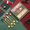 12 Pcs Christmas Spoons Forks Set Stainless Steel Dessert Spoons Fruit Fork Silicone Christmas Tree Santa Topper Flatware Spoon(gold) view 3