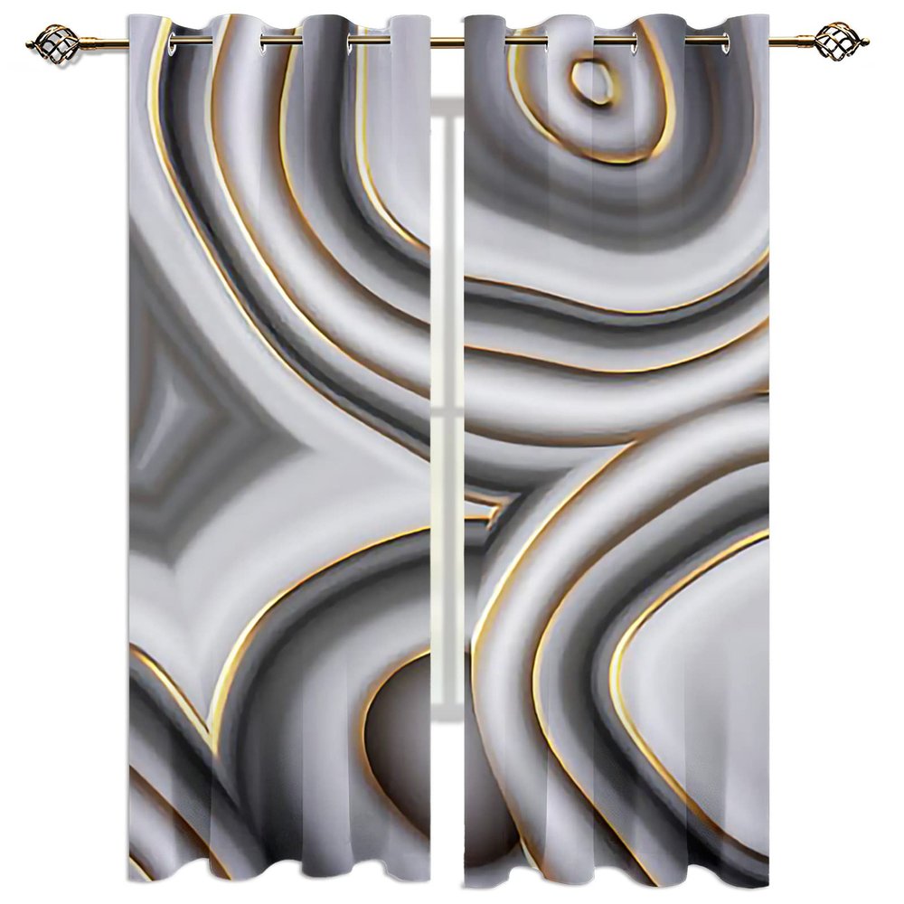 3D Render Abstract Geometric Circles Print Curtain, Trendy Black Creamy-White Eyelet Privacy Curtain, Thermal Insulated Grommet Drapes for Living Room Bedroom Office - 63x72in