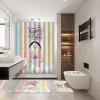MEHOFOND 4pcs Easter Shower Curtain Sets with Non-Slip Rugs Toilet Lid Cover and Bath Mat Bunny Easter Bathroom Curtain Decor Set with 12 Hooks Waterproof Shower Curtain Set for Bathroom view 2
