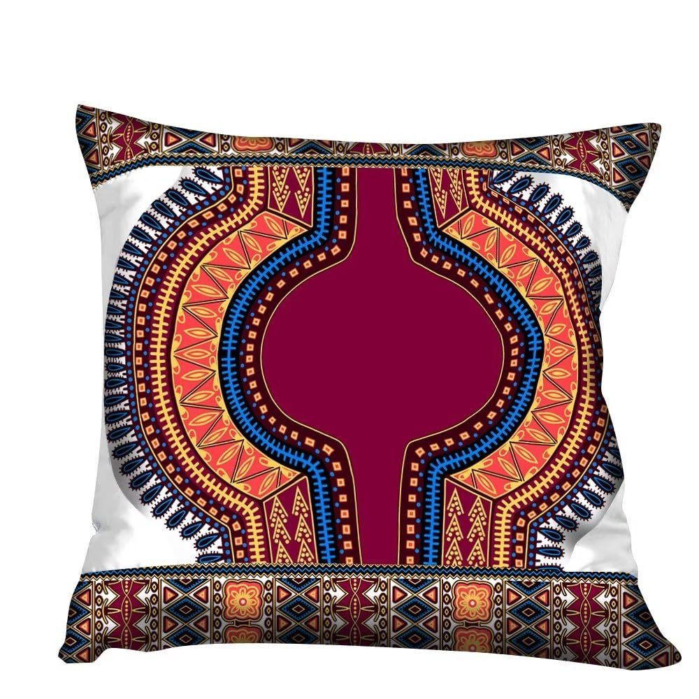 BintaRealWax African Printed Pillowcase 18x18inch/45x45cm Soft Bright Satin Ankara Fabric Splicing Pillows Living Room Sofa Pillowcase