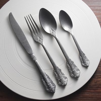 Silverware Set for 8, 32 Piece Embossed Vintage Stainless Steel Utensils Cutlery Set Including Steak Knife Fork and Spoon Home Kitchen Eating Tableware Set Gift Package for Christmas