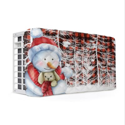 Christmas Indoor Air Conditioner Cover - Christmas Snowman Xmas Tree Silhouette Red Black Buffalo Plaid Double Adjustable Inside Window AC Unit Cover Parts with Free Elastic Straps, 21x15x3.5IN