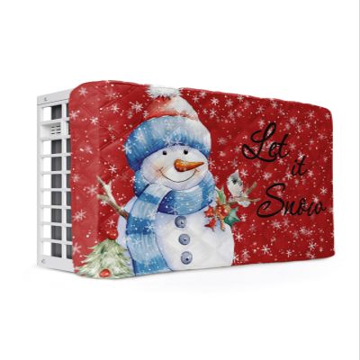 Christmas Indoor Air Conditioner Cover - Merry Christmas Snowman with RobIN Red Double Insulation Waterproof Adjustable Inside WINdow AC Unit Cover Parts with Free Elastic Straps, 17x13x3.5IN
