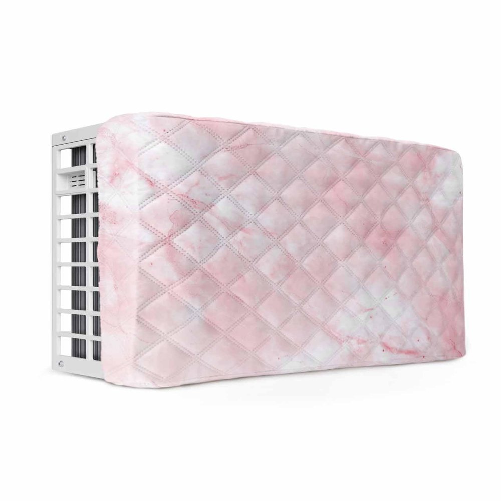 T&H XHome Indoor Air Conditioner Cover - Pink Marble Texture Double Insulation Waterproof Adjustable Inside Window AC Unit Cover Parts with Free Elastic Straps, 25x18x3.5IN