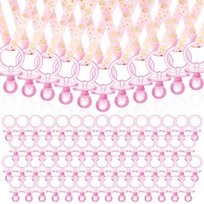 Angela&Alex 100 Pcs Gender Reveal Party Necklace Charms, Pink Pacifier-Shaped Acrylic Shower Decorations for Adults