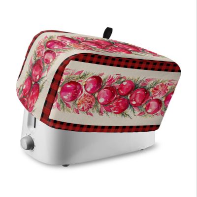 Christmas Toaster Cover 4 Slice, Xmas Light Balls Poinsettia Red Buffalo Plaid Bread Maker Cover Toaster Dust Cover with Pockets, Dust-Proof Cover for Kitchen Small Appliance 12x11x8in