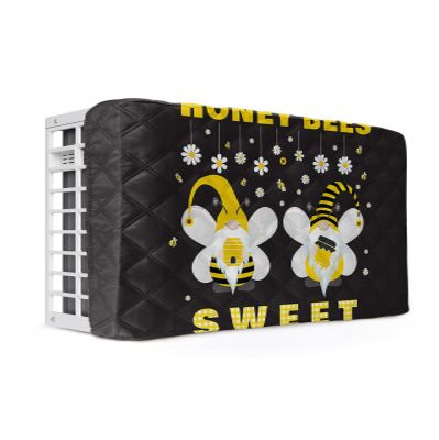 T&H XHome Indoor Air Conditioner Cover - Honey Sweet Gnomes Bees Daisy Black Double Insulation Waterproof Adjustable Inside Window AC Unit Cover Parts with Free Elastic Straps, 17x13x3.5IN