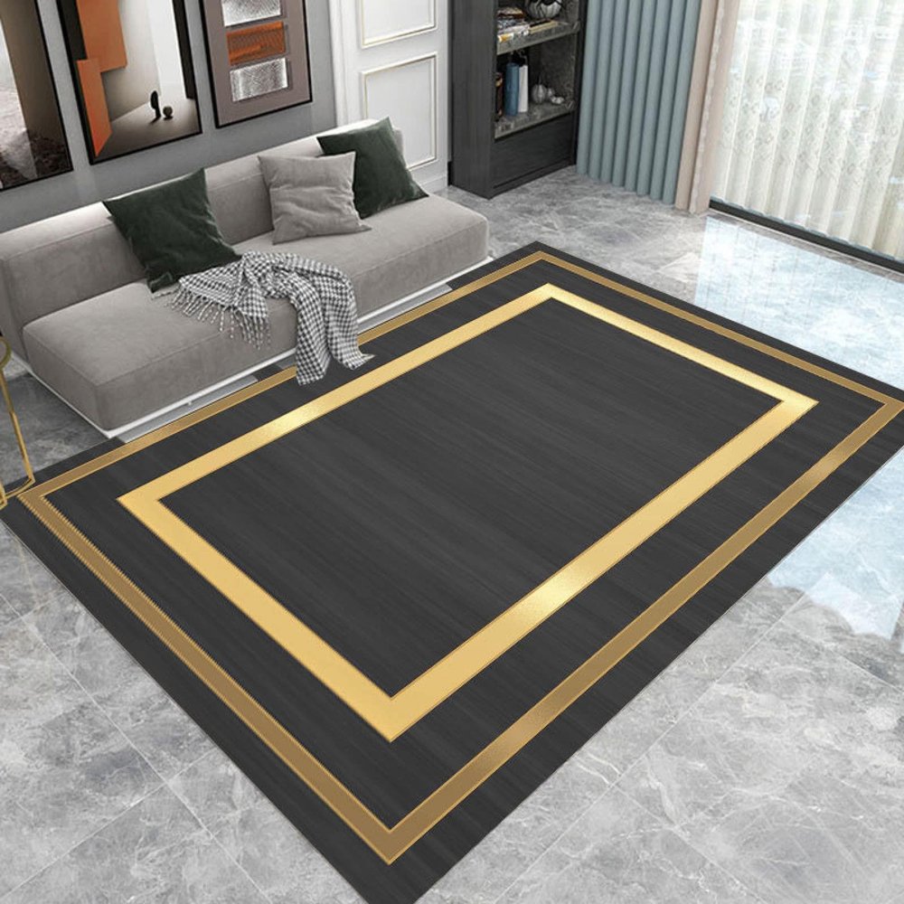 Luxury Area Rug for Living Room Marble Center Rug Black/Gold Stripes Modern Bedroom Carpet, Modern Geometric Colorful 3D Printing for Kids Girls Boys Bedroom