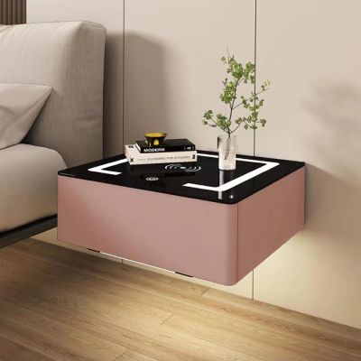 Floating Nightstand Modern Wall Mounted Nightstand, With Automatic Sensor Light Smart Nightstand, 1drawers Nightstand With Glass Top Floating Shelves For Wall In Bedroom ( Color : Pink1 , Size : 40*18