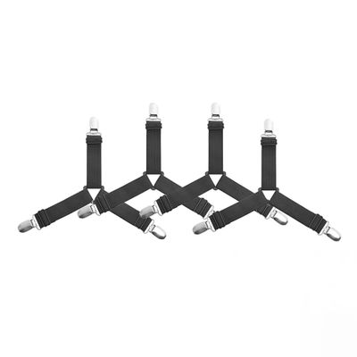 FixtureDisplays 4 Pcs Nonslip Bed Sheet Straps, Adjustable Elastic Fasteners with Metal Clips, Bedsheet Holder for Fitted Sheets, Easy Install on Mattress Covers, Black 15798-1D