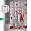 Valentine's Day Shower Curtain for Bathroom 72" x 72", Red Love Heart Roses Gnome Wooden Boards Shower Curtain with Hooks Polyester Waterproof Home Bathtub Decor view 3