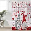 Valentine's Day Shower Curtain for Bathroom 72" x 72", Red Love Heart Roses Gnome Wooden Boards Shower Curtain with Hooks Polyester Waterproof Home Bathtub Decor view 4