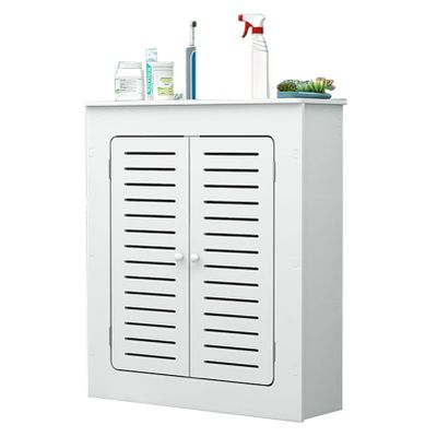 Modern Home Wood Radiator Cover Heating Cabinet Shelf, Bathroom Floor Cabinet with 2 Doors and Modern Vertical Grill Slats, Living Room Bedroom Hallway Decorative Cover