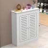 Modern Home Wood Radiator Cover Heating Cabinet Shelf, Bathroom Floor Cabinet with 2 Doors and Modern Vertical Grill Slats, Living Room Bedroom Hallway Decorative Cover view 2
