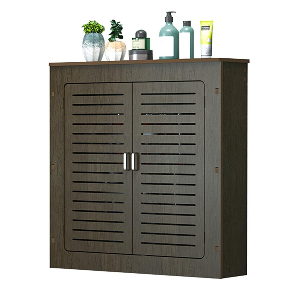 Modern Home Wood Radiator Cover Heating Cabinet With 2 Doors and Vertical Grill Slats - Decorative Shelf for Living Room, Bedroom, Hallway, Bathroom Floor