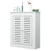 Modern Wood Radiator Cover Heating Cabinet with 2 Doors and Modern Vertical Grill Slats - Bathroom Floor Cabinet, Living Room Bedroom Hallway Decorative Cover view 1