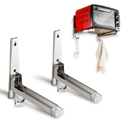 HJXGQJM Hanging Wall-Mounted Microwave Oven Rack Stand,Stainless Steel Microwave Mount Bracket,Retrackable Foldable Microwave Oven Wall Mounted Stand Holder, Kitchen Shelf,Silver Microwave Oven Racks