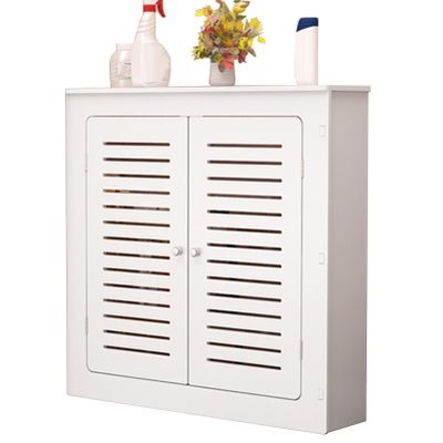 White Modern Radiator Cover Heating Storage Shelf Organizer, Bathroom Floor Cabinet with 2 Doors and Modern Vertical Grill Slats, Wood Heating Cover Cabinet for Living Room