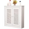 White Modern Radiator Cover Heating Storage Shelf Organizer, Bathroom Floor Cabinet with 2 Doors and Modern Vertical Grill Slats, Wood Heating Cover Cabinet for Living Room view 1