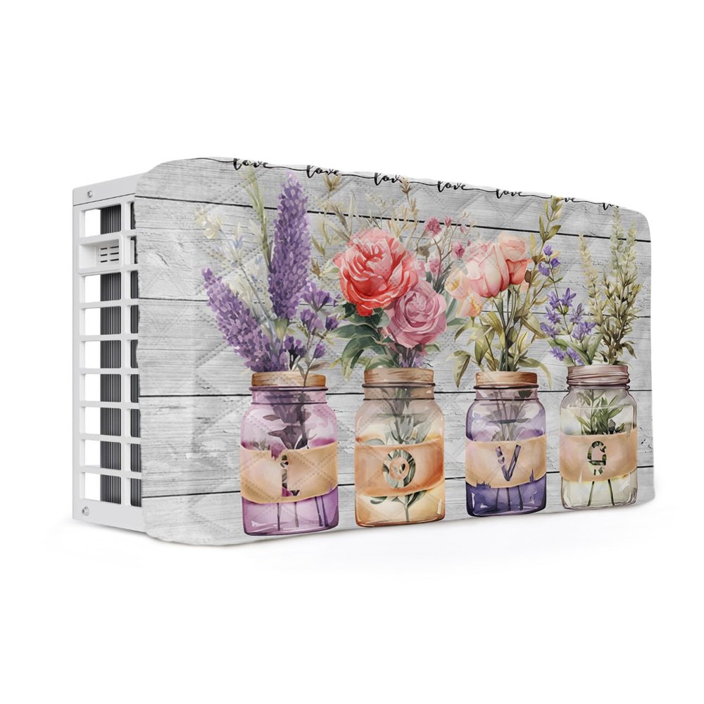 Indoor Air Conditioner Cover - ValentINe's Day Watercolor Roses with Lavender Wooded Double Insulation Waterproof Adjustable Inside WINdow AC Unit Cover Parts with Free Elastic Straps, 17x13x3.5IN