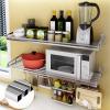 304 Stainless Steel Wall-Mounted Microwave Oven Rack, Multifunctional Storage For Oven, Spices, Tableware,with 5 Hooks,Storage Shelf Organizer For Kitchen Bathroom Rack,60x30cm,60x35cm Microwave oven view 2