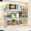 Wall Mount Stainless Steel Shelf Brackets,Spice Jar Rack Oven Holder, Hanging Pot Pan Rack Oven Stand Storage Organizer With 5 Hooks,Kitchen Storage Organiser Cabinet, Silver Microwave oven racks ( Co view 4