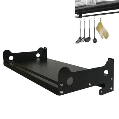 304 Stainless Steel Microwave Oven Rack,Wall-Mounted Microwave Oven Rack Stand,Kitchen Storage Organiser,Spice Jar Rack Oven Holder, Hanging Pot Pan Rack Oven Stand Storage Organizer With 5 Hooks Micr