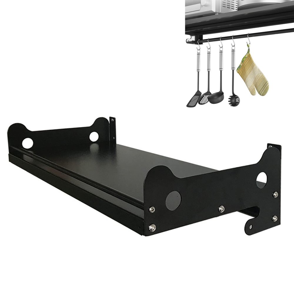 304 Stainless Steel Microwave Oven Rack,Wall-Mounted Microwave Oven Rack Stand,Kitchen Storage Organiser,Spice Jar Rack Oven Holder, Hanging Pot Pan Rack Oven Stand Storage Organizer With 5 Hooks Micr
