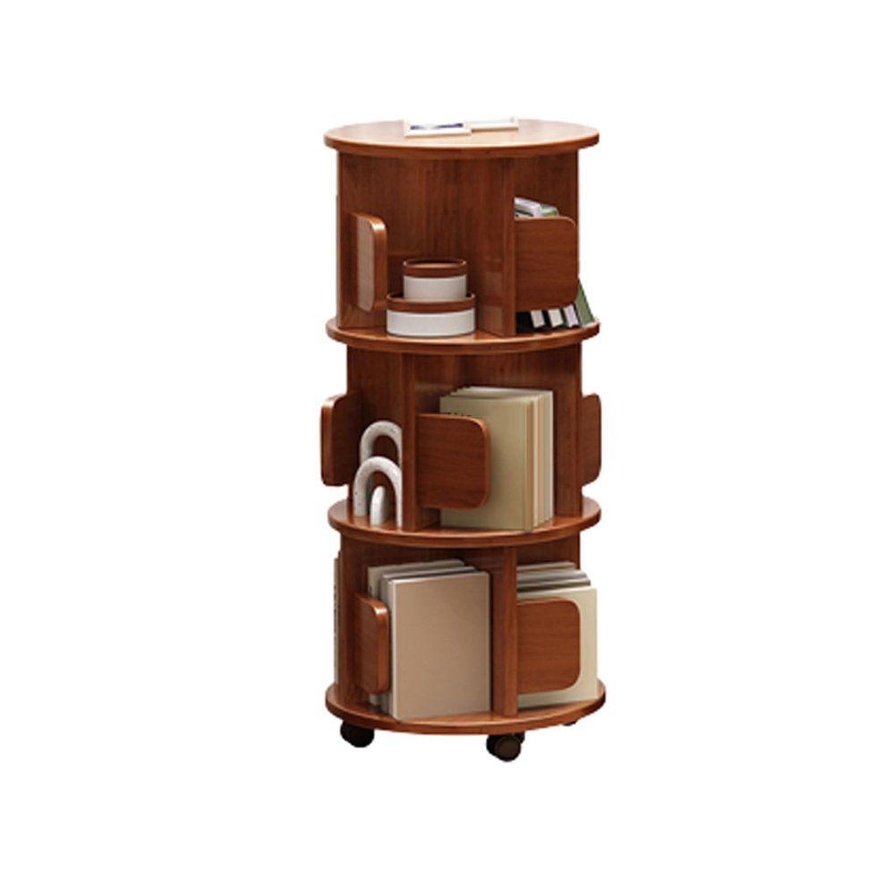 GAMAK Rotating Bookshelf 360 Display 1-4 Tier Narrow Bookshelf for Small Spaces on Wheels Round Bookshelf Multi-Functional Bookshelf for Kids and Adults (Size : Three)
