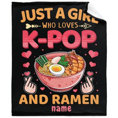 Custom Girl Loves Ramen Blanket Super Soft Lightweight Throw Comfy Fluffy Quilt for Bed Sofa All Seasons Warm 120"x90" Extra King for Family