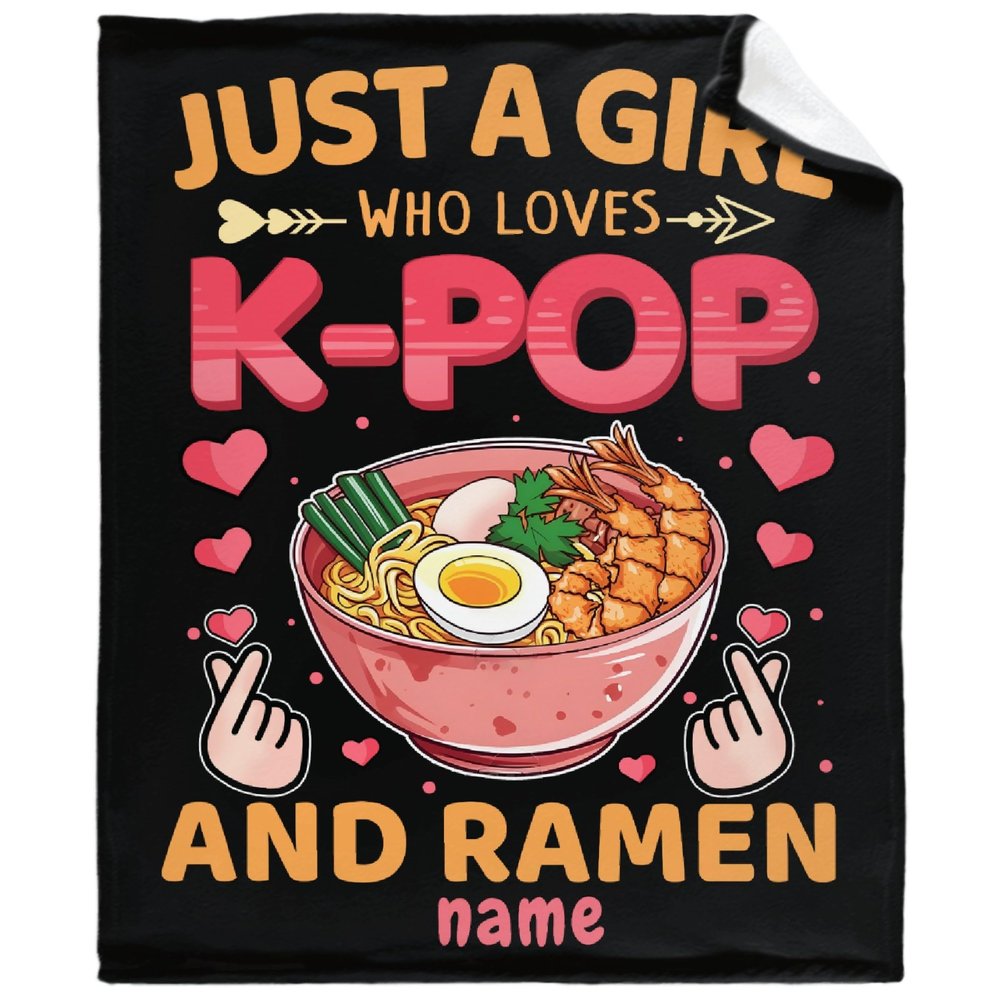 Custom Girl Loves Ramen Blanket Super Soft Lightweight Throw Comfy Fluffy Quilt for Bed Sofa All Seasons Warm 120"x90" Extra King for Family