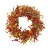 Autumn Wreath, Fall Wreath, Red Berry Wreath, Fall Wreaths Indoor, Thanks Giving Wreaths with White Red Berries, Leaves for Christmas, Thanksgiving and Harvest Celebration Decor 14inchberrywreath view 1