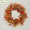Autumn Wreath, Fall Wreath, Red Berry Wreath, Fall Wreaths Indoor, Thanks Giving Wreaths with White Red Berries, Leaves for Christmas, Thanksgiving and Harvest Celebration Decor 14inchberrywreath view 4