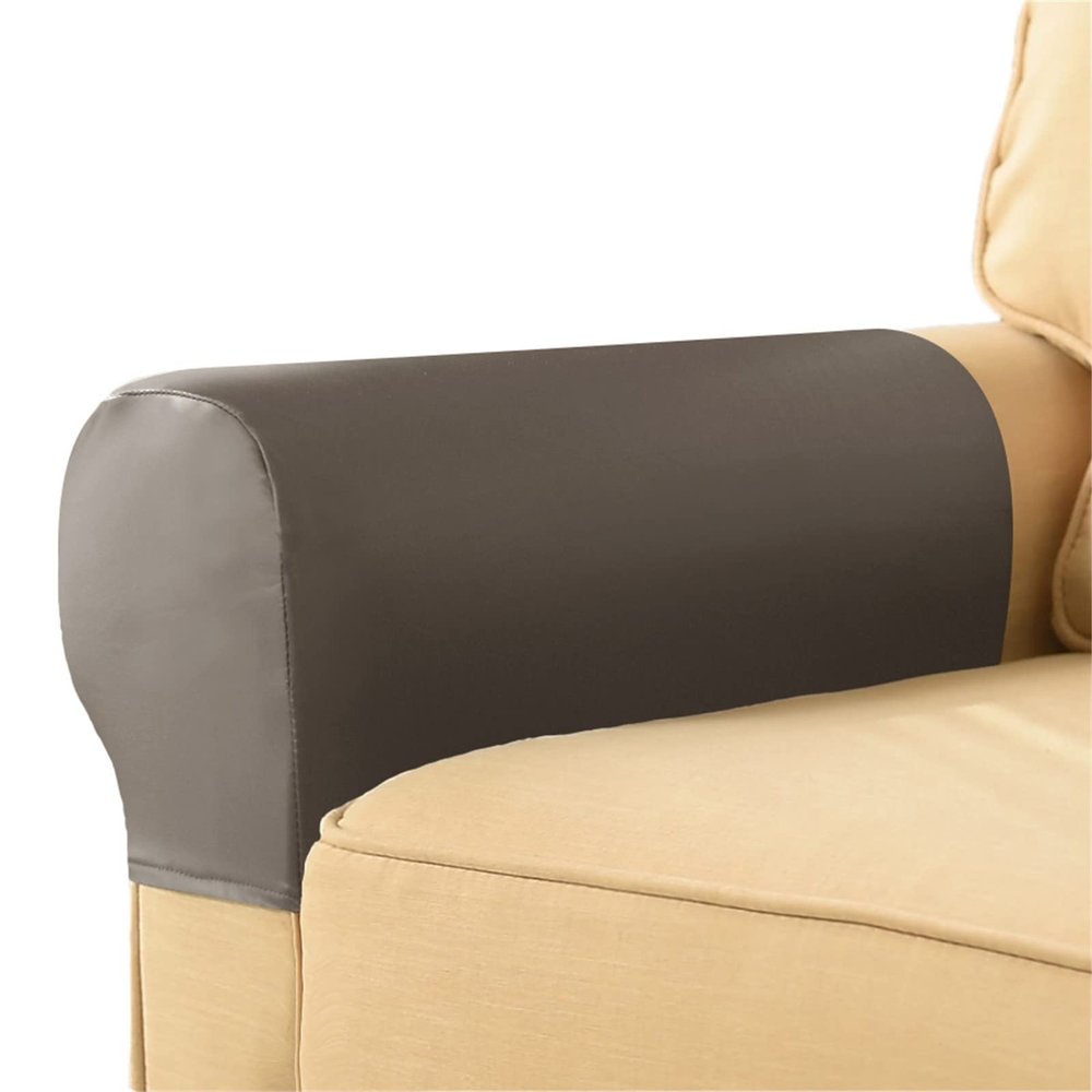 BRYER Sofa Armrest Cover, PU Leather Anti-Slip Furniture Protector, Stretch Armchair Slipcover for Sofa Chair Recliner Couch Loveseat(Set of 2),Taupe