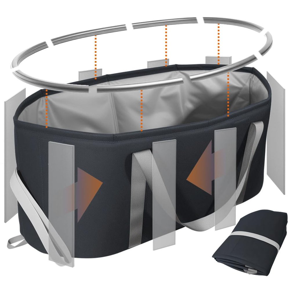 Foldable Laundry Basket 98.8L Waterproof Oxford Cloth Collapsible Laundry Basket with Plastic Supports on the Bag Opening and Sides - Black
