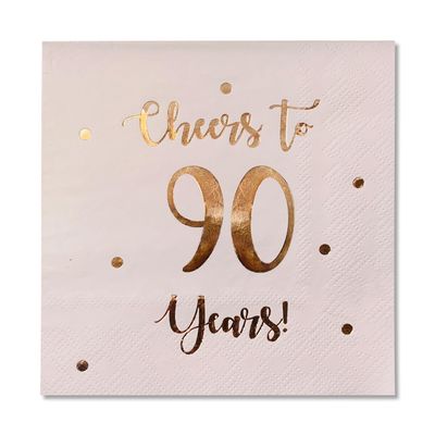 Cheers to 90 Years Cocktail Napkins | Happy 90th Birthday Decorations for Men and Women and Wedding Anniversary Party Decorations | 50-Pack 3-Ply Napkins | 5 x 5 inch folded (Pink)