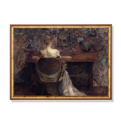 Vintage Painting, Woman Playing Piano, Antique Portrait Painting, Rustic Print, Victorian Lady, Vintage wall art25.1