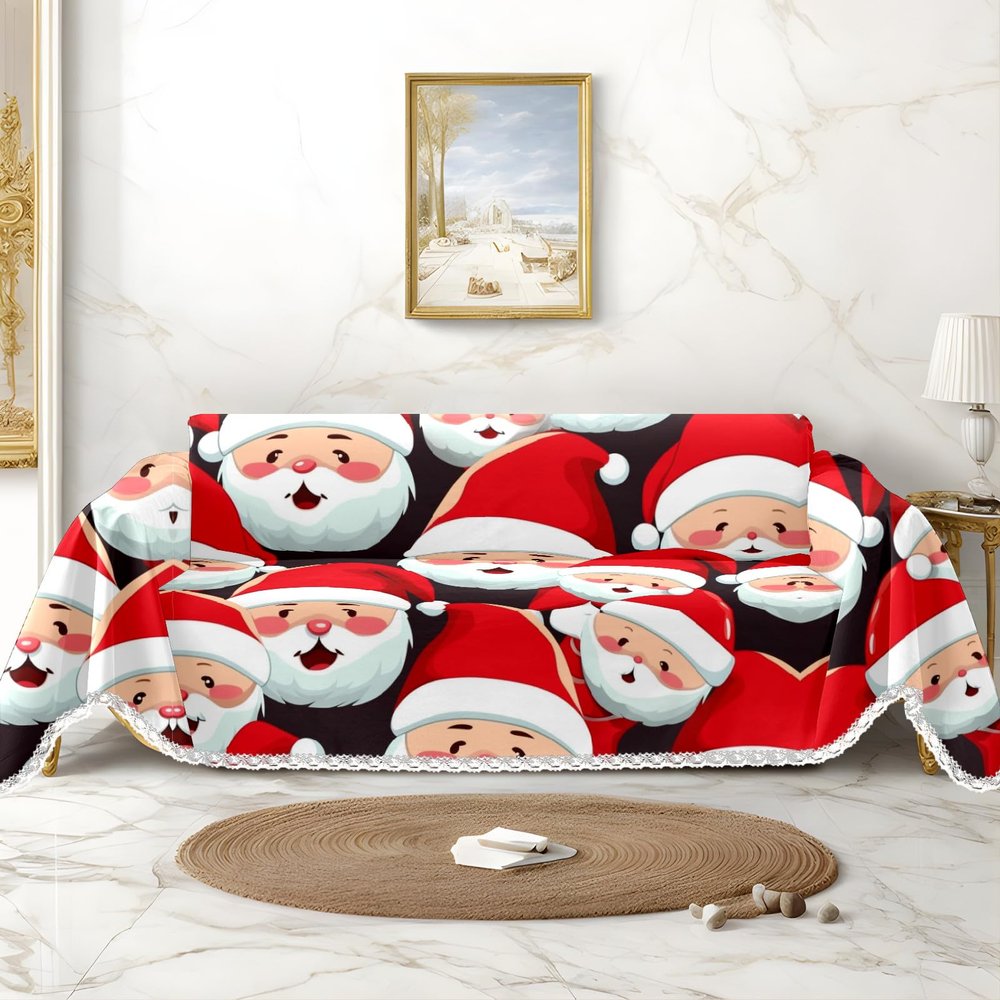 AQUNNEW Christmas Sofa Cover Printed Couch Cover Furniture Protector Santa Claus Christmas Decorations Washable Sofa Blanket Fabric