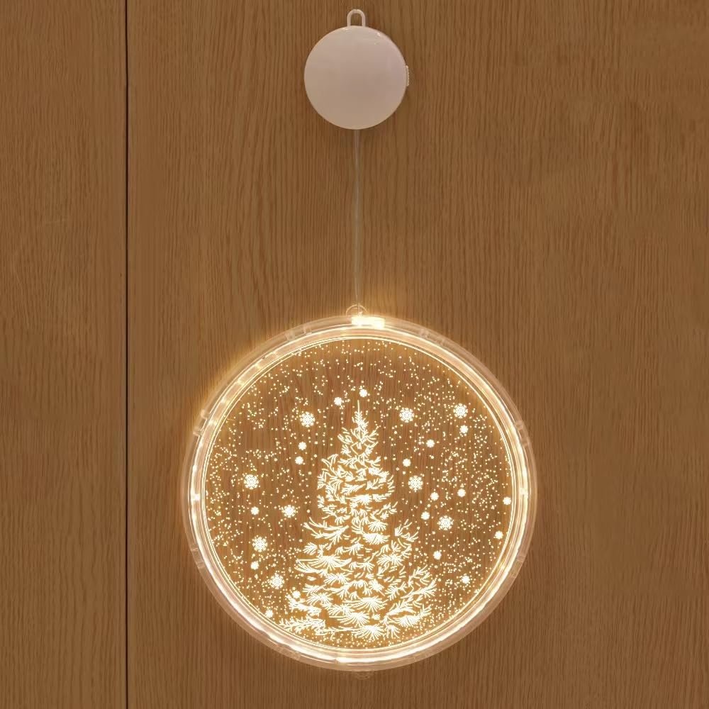 SATUSA Christmas Decorations, 3D Letter Suction Cup Lights, LED String Lights, Battery Powered, 9.4 "Christmas Tree Atmosphere Lights (Cedar)