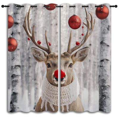 PYMATYTN Merry Christmas Rod Pocket Blackout Curtains for Boy Girl Bedroom, Winter Traditional and Red Balls Energy Efficient Home Window Drapes for Living Room Noise Reducing, 84x72 inch